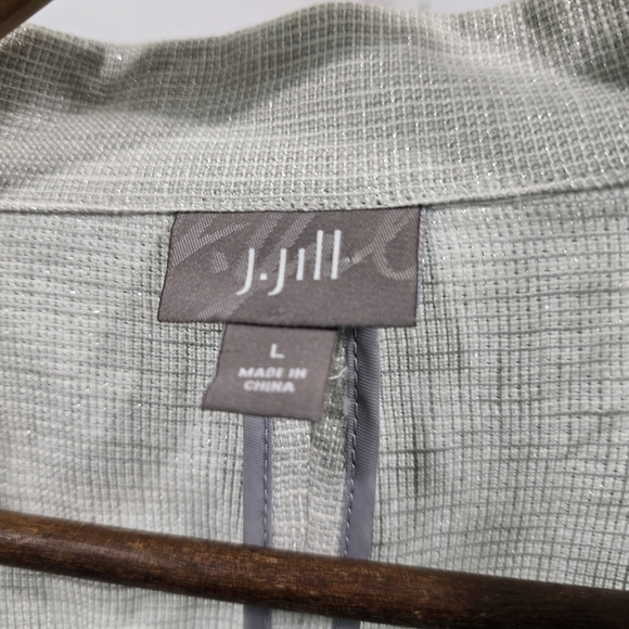 J Jill Jacket Womens Large Linen Gray Silver Blazer Unstructured Two Button Tie - Picture 3 of 12